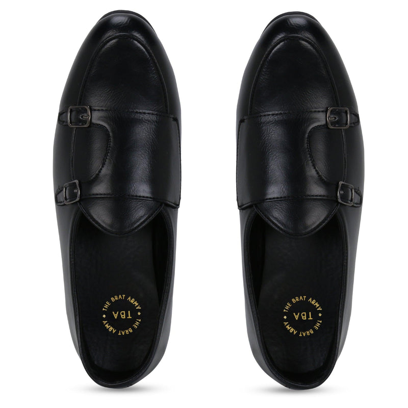Bello Black Double Monk Loafers - THE BRAT ARMY