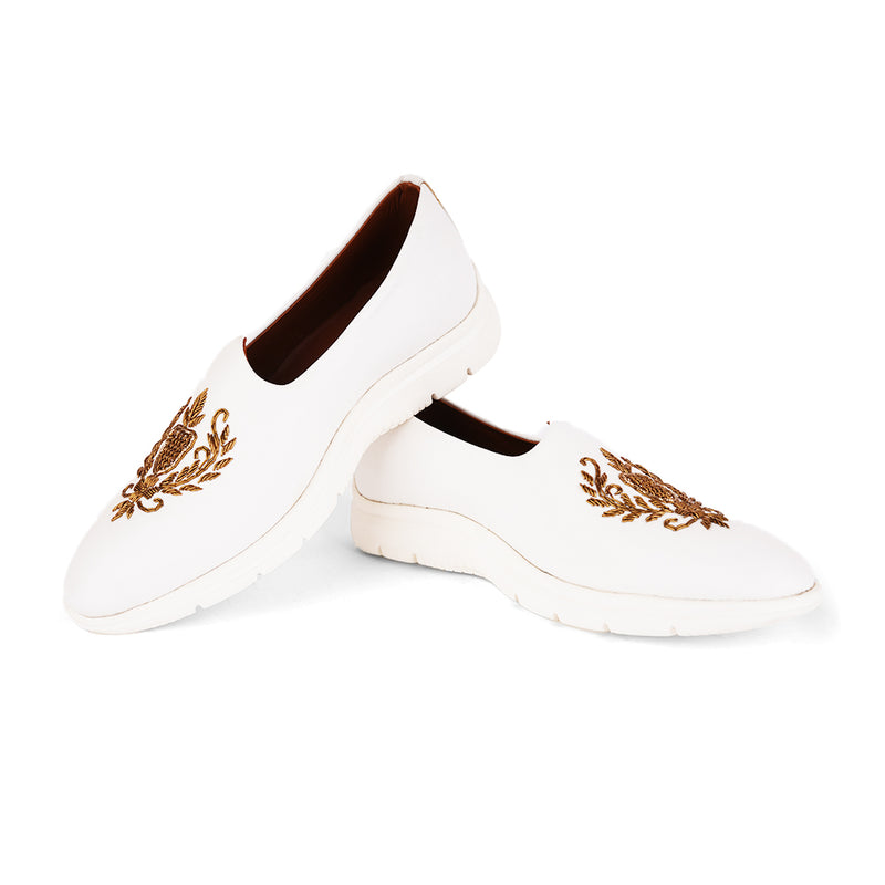The Brat Army White Zardosi Ethnic Mojari Slip-On Sneakers – Modern Royalty