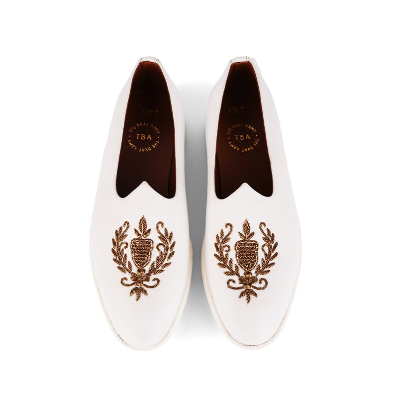 The Brat Army White Zardosi Ethnic Mojari Slip-On Sneakers – Modern Royalty