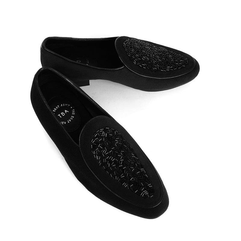The Brat Army - Black( Midnight Noir) Embellished Slip-Ons in Ethical Suede