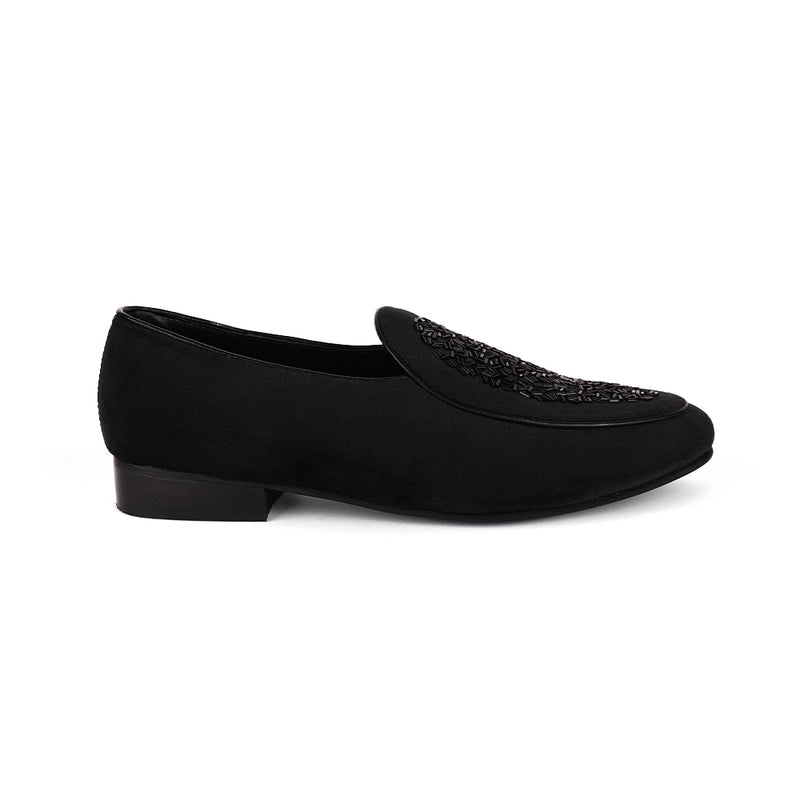 The Brat Army - Black( Midnight Noir) Embellished Slip-Ons in Ethical Suede