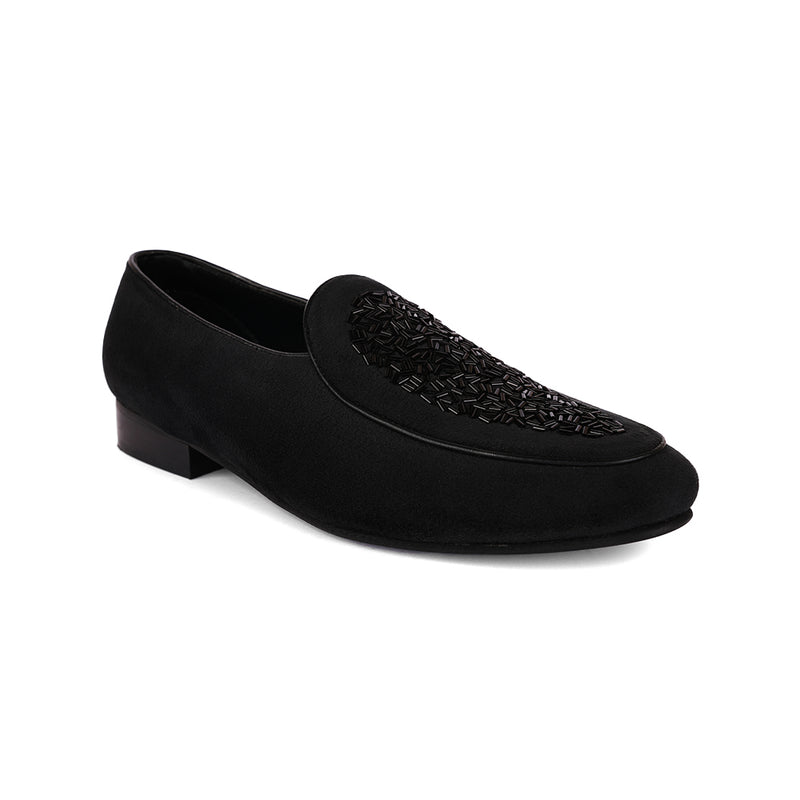 The Brat Army - Black( Midnight Noir) Embellished Slip-Ons in Ethical Suede