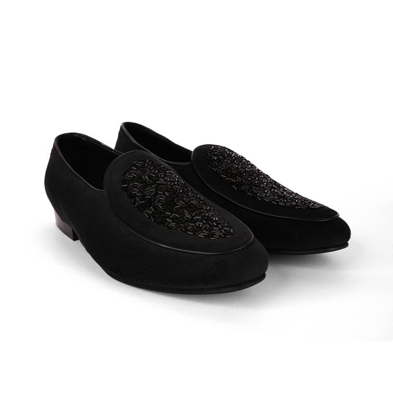 The Brat Army - Black( Midnight Noir) Embellished Slip-Ons in Ethical Suede