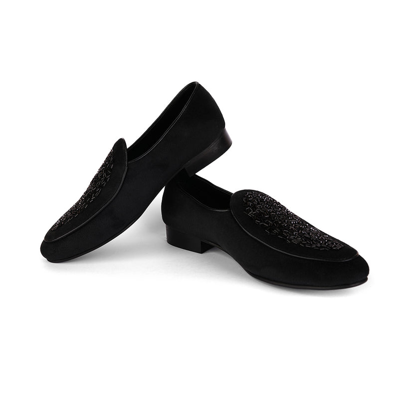 The Brat Army - Black( Midnight Noir) Embellished Slip-Ons in Ethical Suede