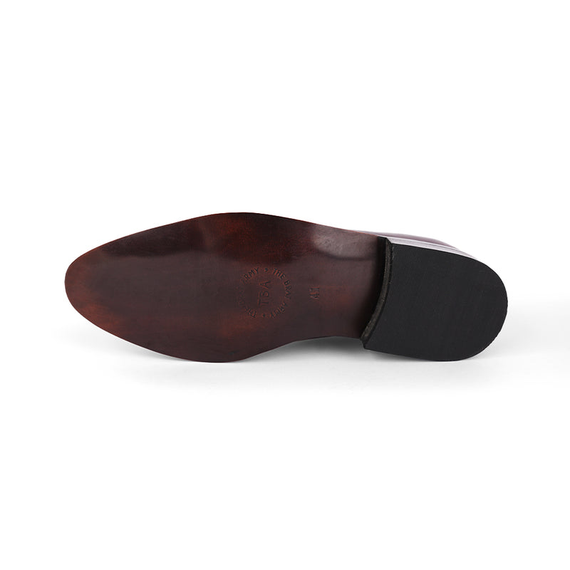 The Brat Army Derby Brown Twisted Strap Loafers.