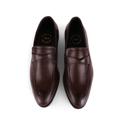 The Brat Army Derby Brown Twisted Strap Loafers.