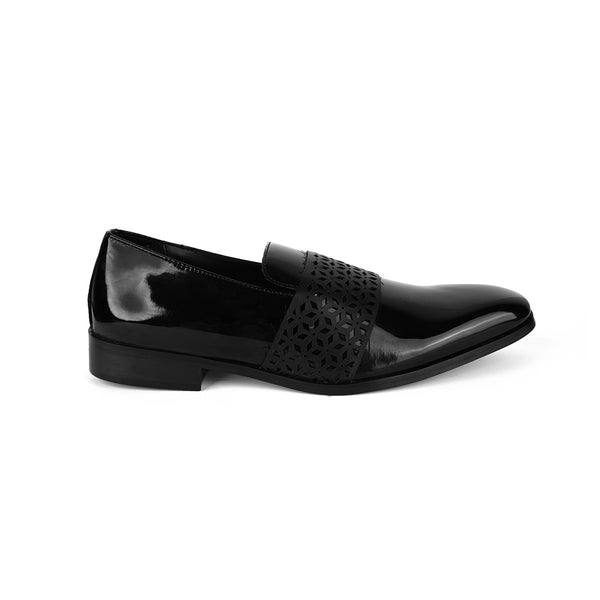 Montreux Patent Black Carved Strap Loafers.