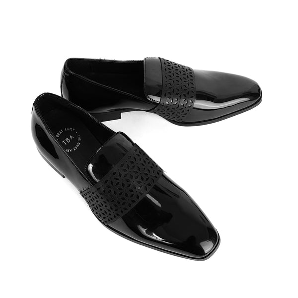 Montreux Patent Black Carved Strap Loafers.