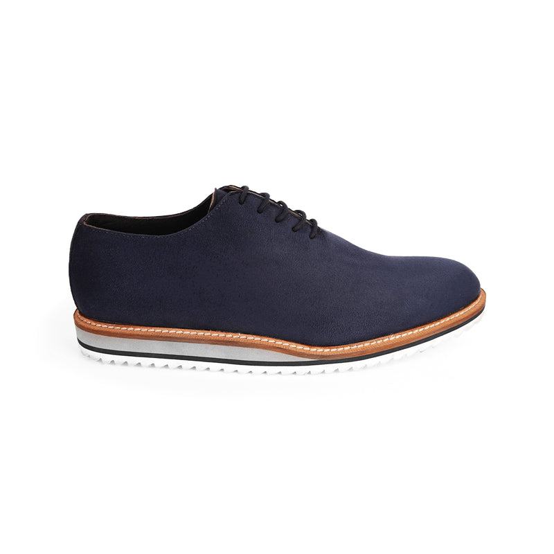 The Brat Army Blue Suede Minimalist Lace-Up Sneakers with Signature Multicolor Sole