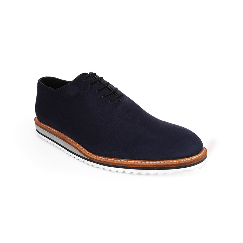 The Brat Army Blue Suede Minimalist Lace-Up Sneakers with Signature Multicolor Sole