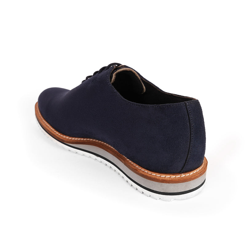 The Brat Army Blue Suede Minimalist Lace-Up Sneakers with Signature Multicolor Sole