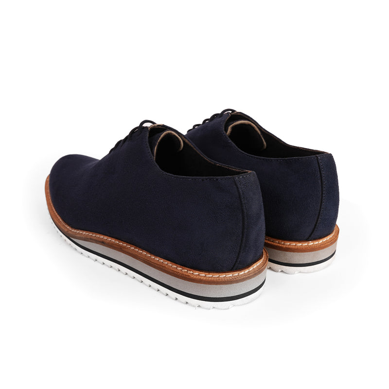 The Brat Army Blue Suede Minimalist Lace-Up Sneakers with Signature Multicolor Sole