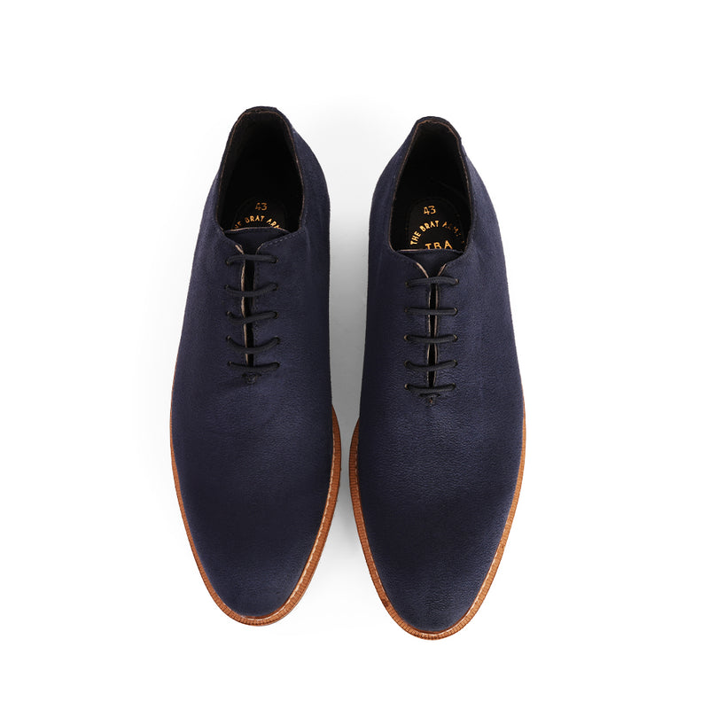 The Brat Army Blue Suede Minimalist Lace-Up Sneakers with Signature Multicolor Sole