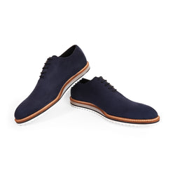 The Brat Army Blue Suede Minimalist Lace-Up Sneakers with Signature Multicolor Sole