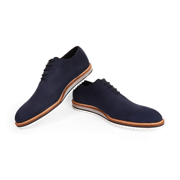 The Brat Army Blue Suede Minimalist Lace-Up Sneakers with Signature Multicolor Sole