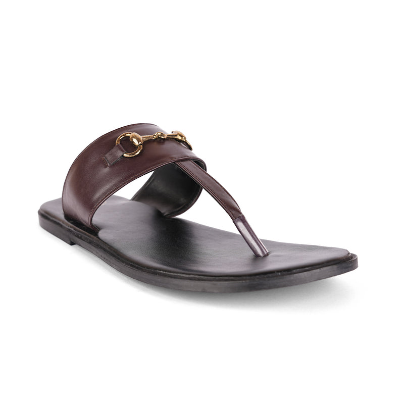 The Brat Army Brown Horsebit Sandals with Grip Sole and Buckle Detail