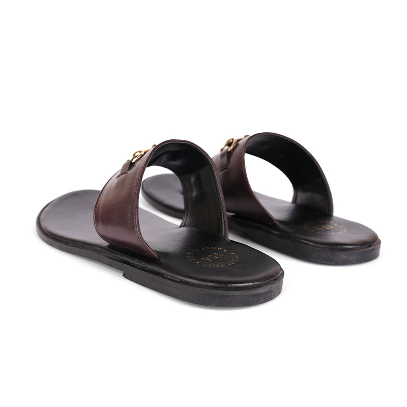 The Brat Army Brown Horsebit Sandals with Grip Sole and Buckle Detail