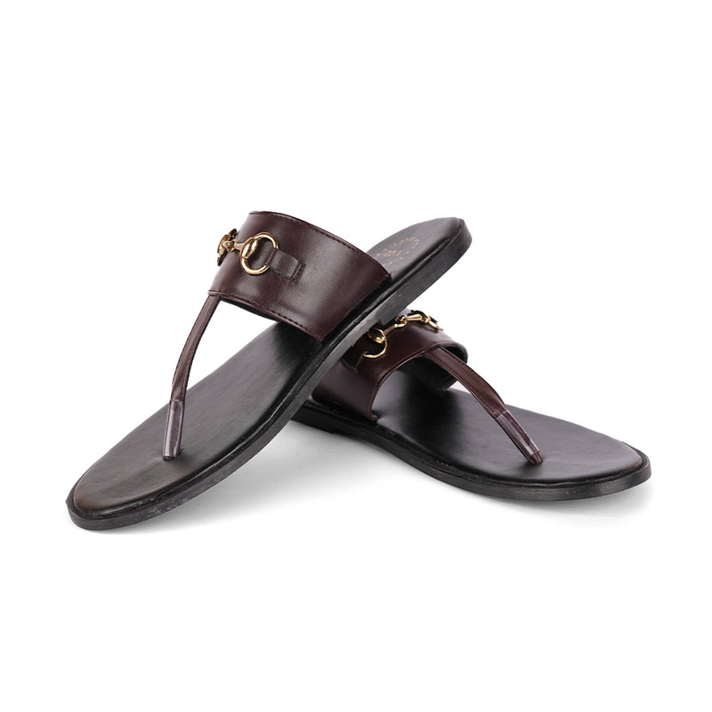 The Brat Army Brown Horsebit Sandals with Grip Sole and Buckle Detail