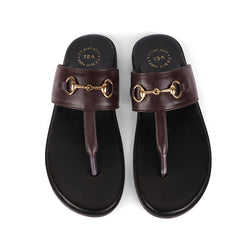 The Brat Army Brown Horsebit Sandals with Grip Sole and Buckle Detail