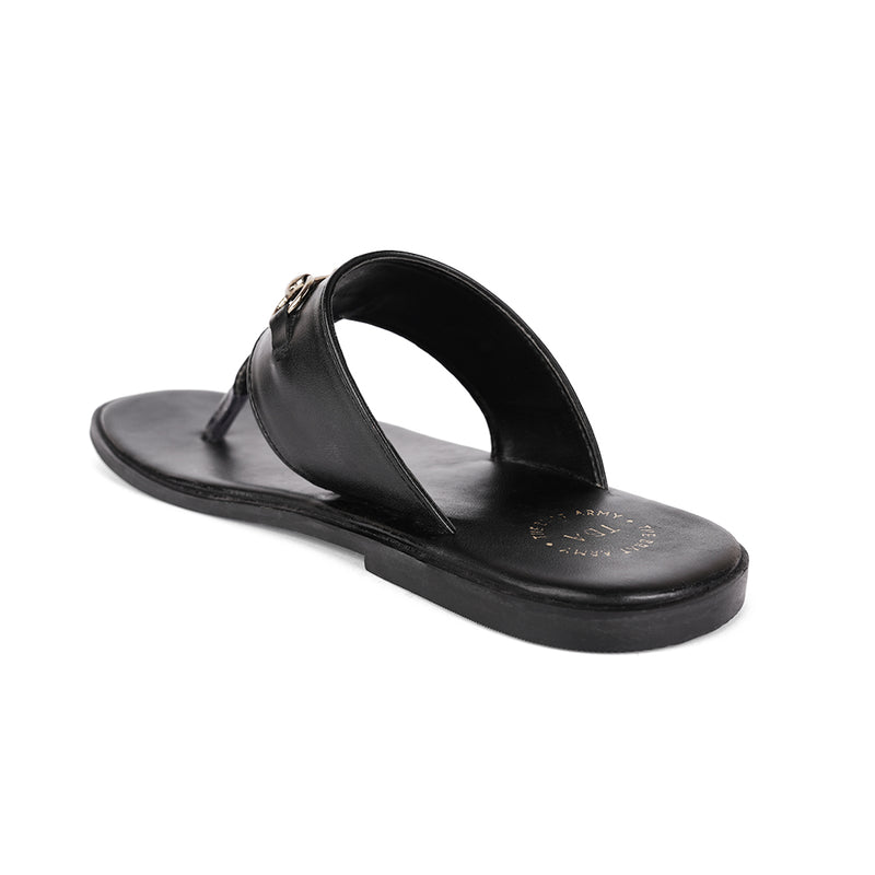 The Brat Army Black Horsebit Sandals with Grip Sole and Buckle Detail