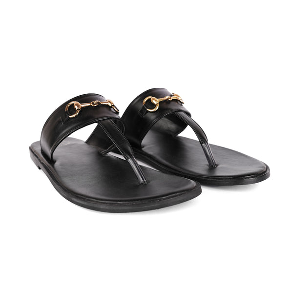 The Brat Army Black Horsebit Sandals with Grip Sole and Buckle Detail