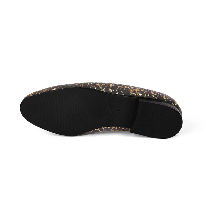 The Brat Army Grey Velvet Ethnic Slip-Ons with Golden Floral Imprint