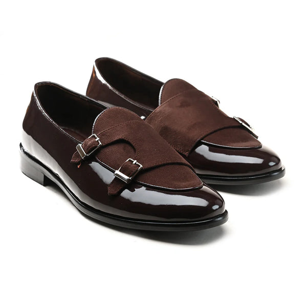 Oban Brown  Patent Double Monk Slip Ons