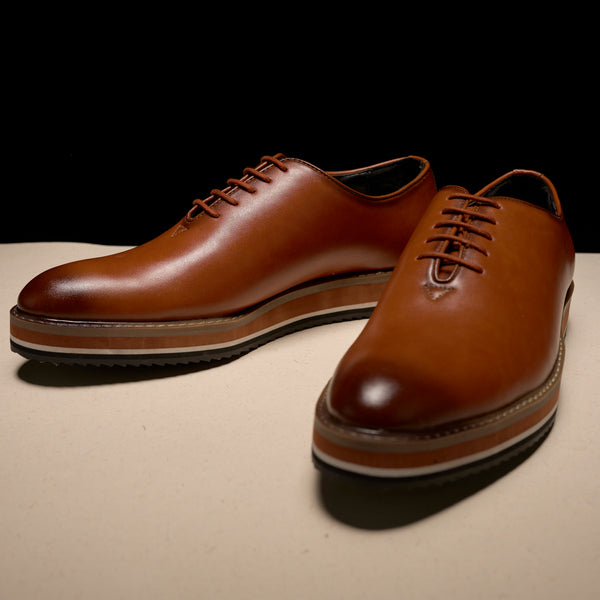 The Brat Army Tan Leather Sneakers with Stylish Hybrid Sole