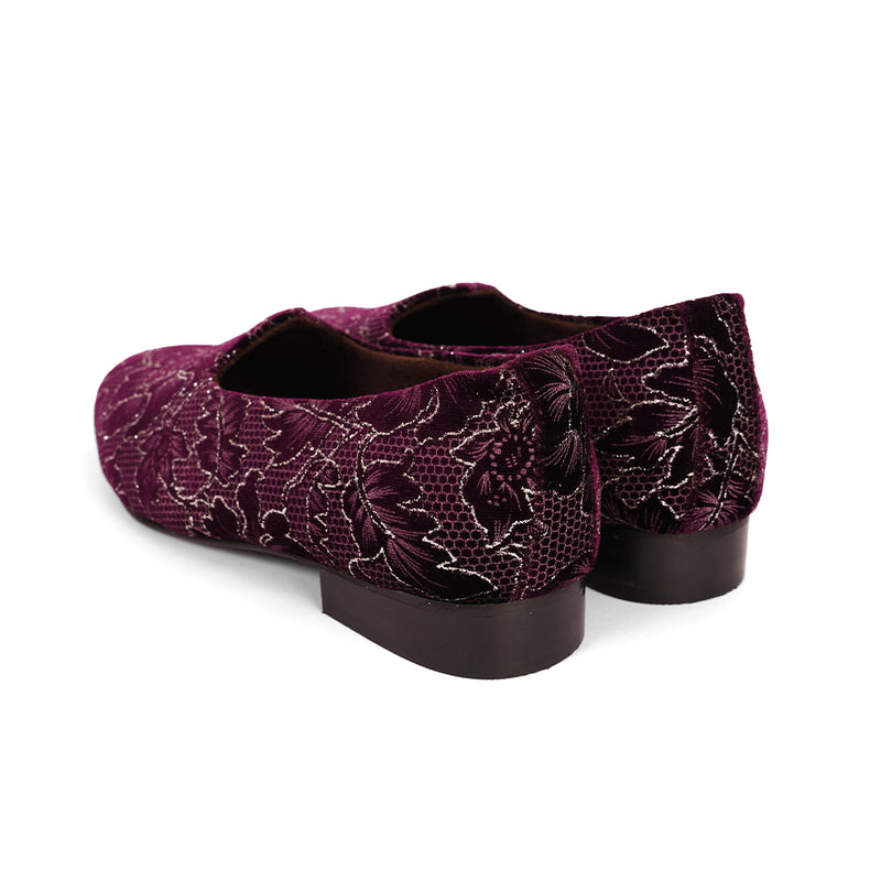 The Brat Army Royal Plum Velvet Ethnic Slip-Ons
