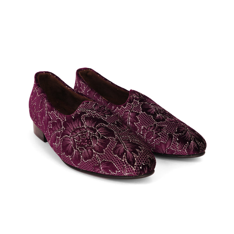 The Brat Army Royal Plum Velvet Ethnic Slip-Ons