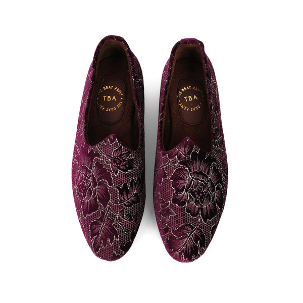 The Brat Army Royal Plum Velvet Ethnic Slip-Ons