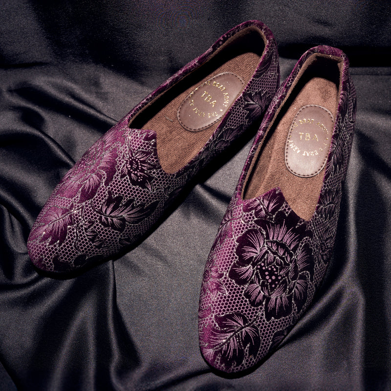 The Brat Army Royal Plum Velvet Ethnic Slip-Ons