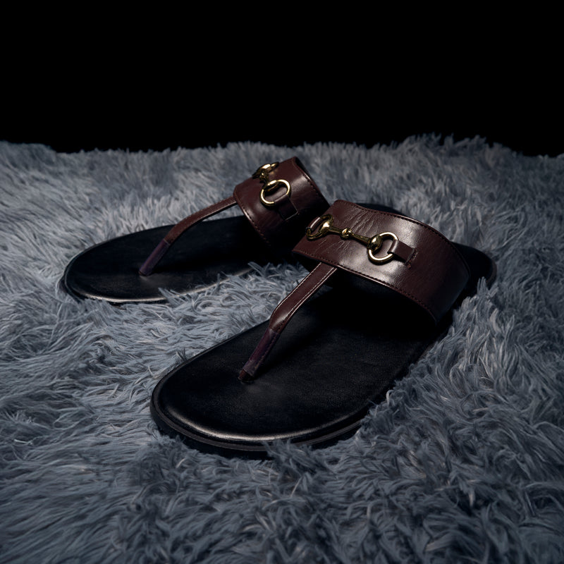 The Brat Army Brown Horsebit Sandals with Grip Sole and Buckle Detail