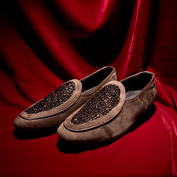 The Brat Army Brown Beaded Suede Loafers