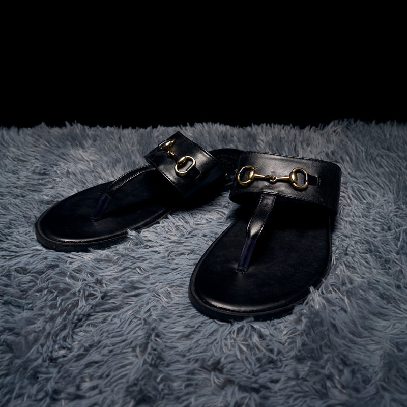 The Brat Army Black Horsebit Sandals with Grip Sole and Buckle Detail