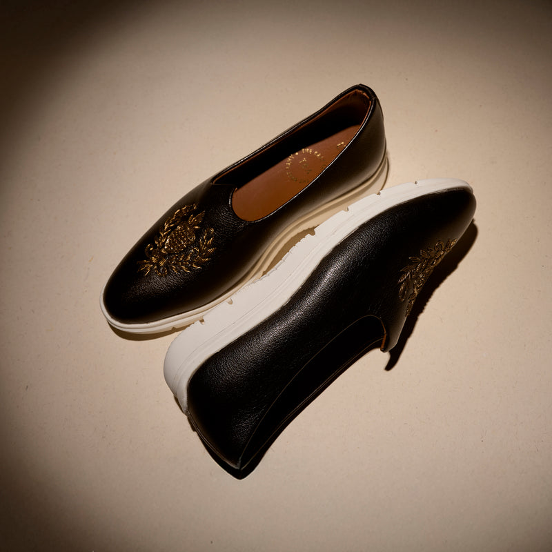 The Brat Army Black Zardosi Ethnic Mojari Slip-On Sneakers – Modern Royalty