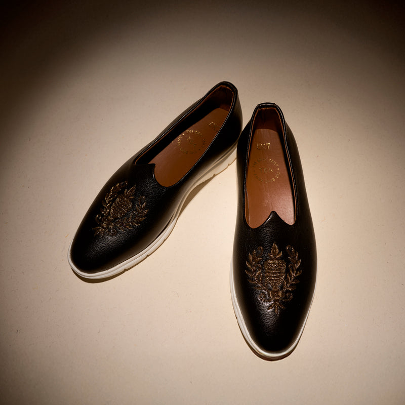 The Brat Army Black Zardosi Ethnic Mojari Slip-On Sneakers – Modern Royalty