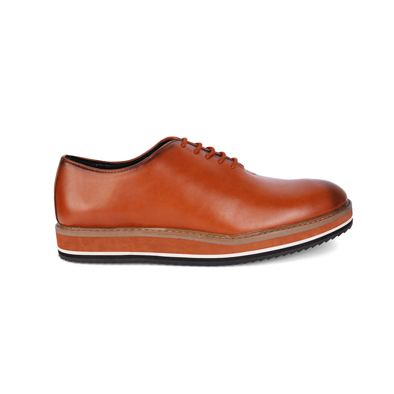 The Brat Army Tan Leather Sneakers with Stylish Hybrid Sole