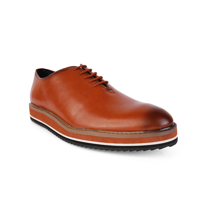 The Brat Army Tan Leather Sneakers with Stylish Hybrid Sole