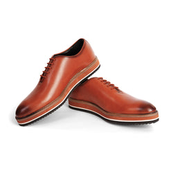 The Brat Army Tan Leather Sneakers with Stylish Hybrid Sole