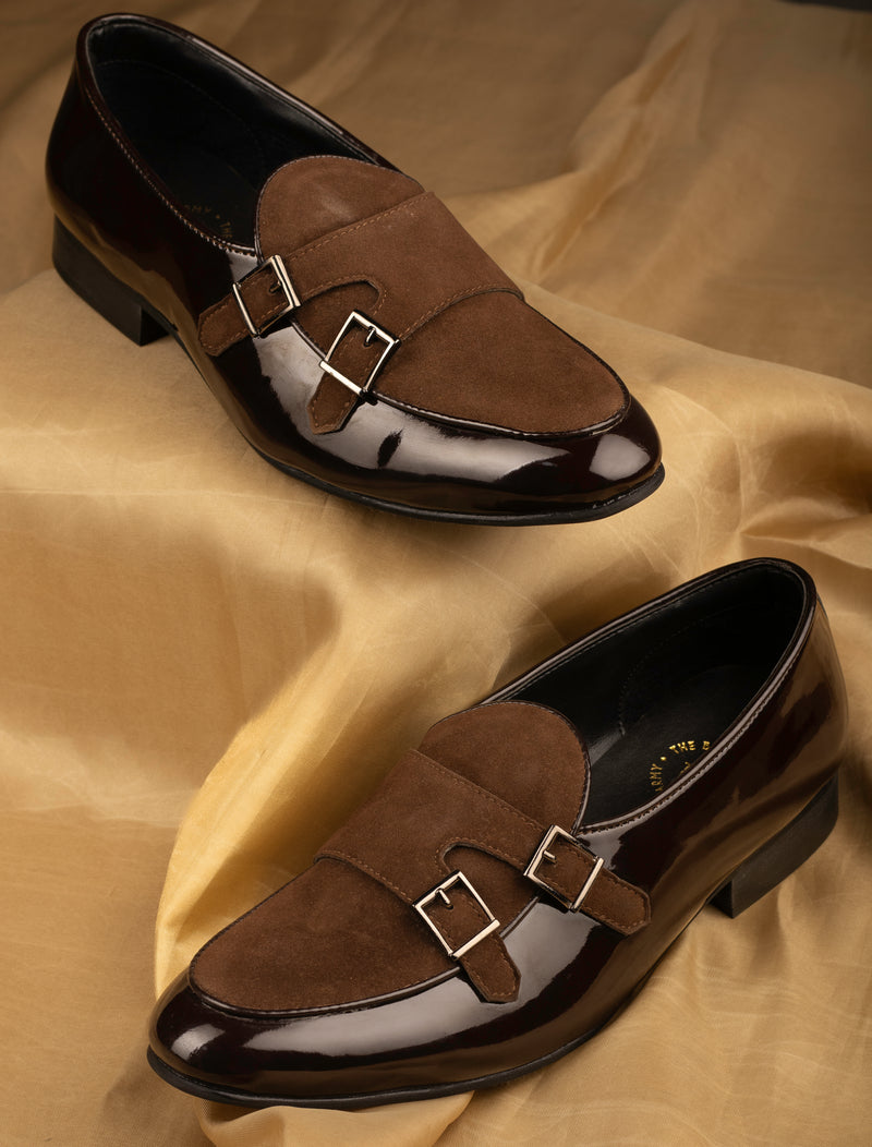 Oban Brown  Patent Double Monk Slip Ons