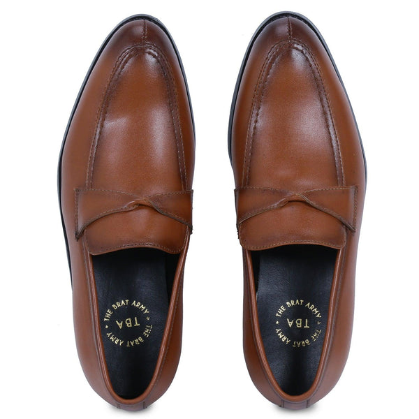 Derby Tan Twisted Strap Loafers. - THE BRAT ARMY