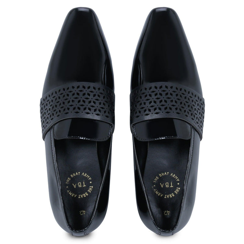 Montreux Patent Black Carved Strap Loafers. - THE BRAT ARMY