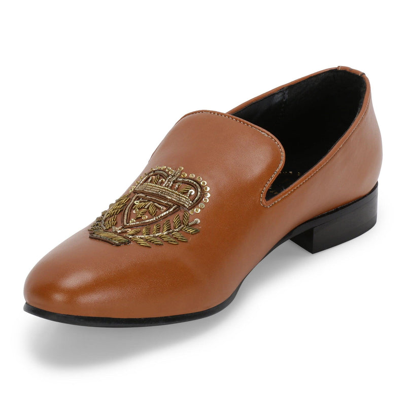 Bern Tan Hand-Embroidered Ethnic Slip-Ons - THE BRAT ARMY