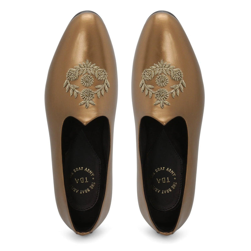 Anza Copper Hand-Embroidered Ethnic Slip-Ons - THE BRAT ARMY