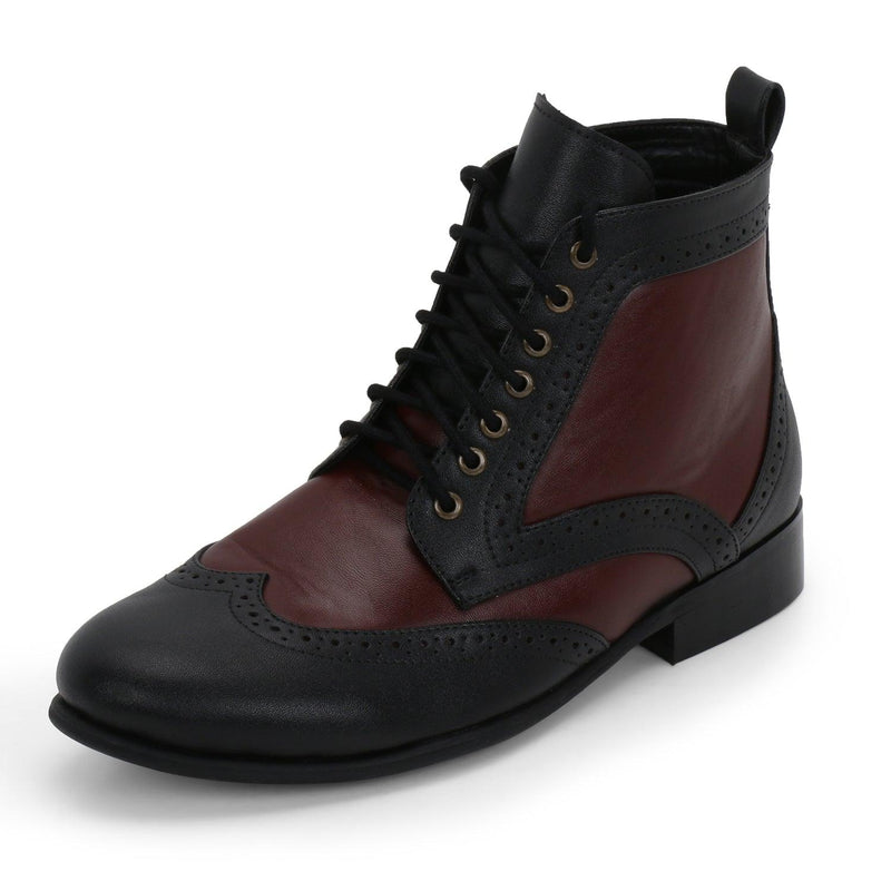 Dayton Black/Maroon Brogue Boots - THE BRAT ARMY