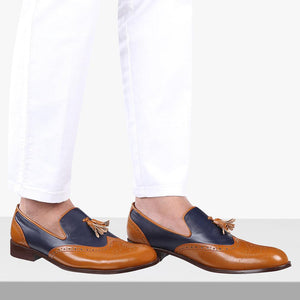 Steafano Blue/Tan Wingtip Brogues Loafers