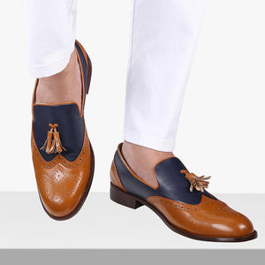 Steafano Blue/Tan Wingtip Brogues Loafers