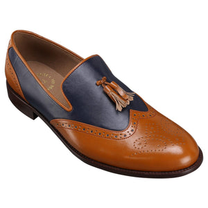 Steafano Blue/Tan Wingtip Brogues Loafers