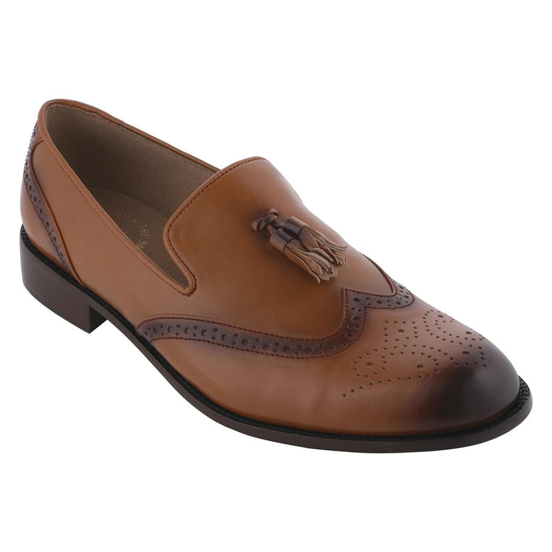 Steafano Tan Wingtip Brogues Loafers - THE BRAT ARMY